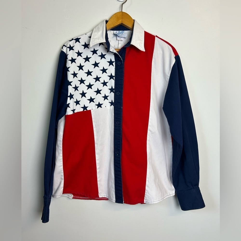 Latigo VTG USA Made Men M Rodeo Western Button Up Shirt Patriotic American‎ flag